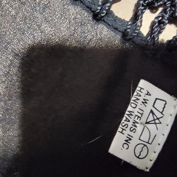 Large Black Shear Dress Scarf with Crotched Edges and Fringe - Picture 12 of 13